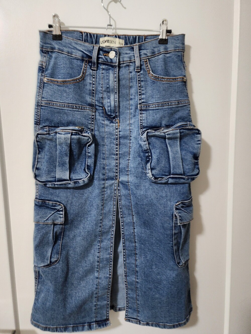 Lovegen Blue Denim Jeans Cargo Skirt SZ 5 - Picture 6 of 8